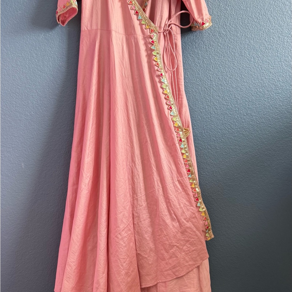 Pink anarkali Dress with Gold lace